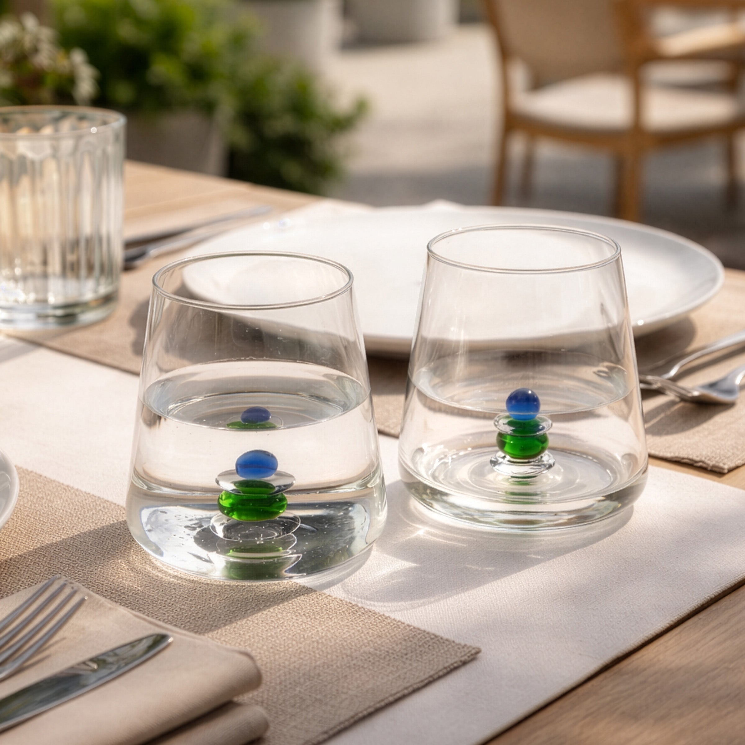 Cairn - Lot De 4 Gobelets Assortis - Verre Soufflé Bouche - Bleu & Vert