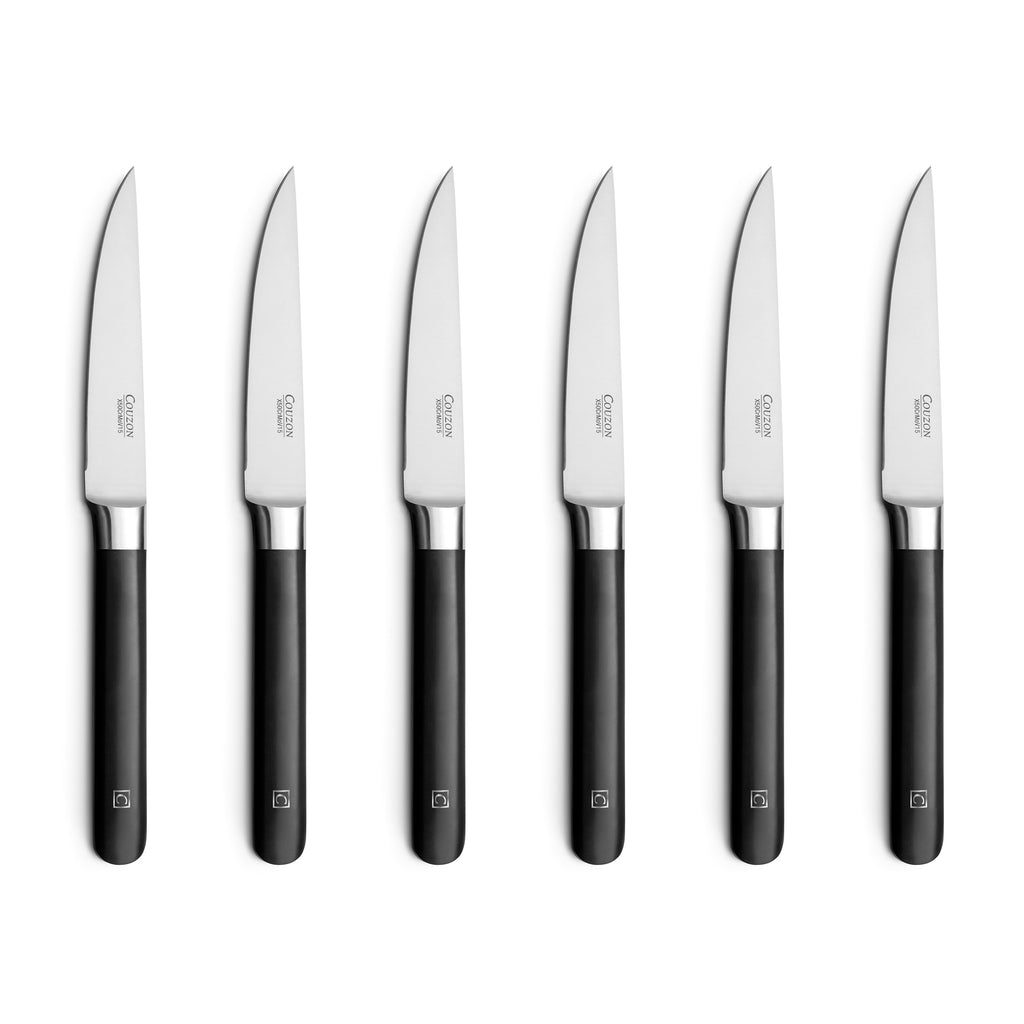 Kasaro - Juego de 6 cuchillos para carne - Acero molibdeno-vanadio X50Crmov15 - Negro