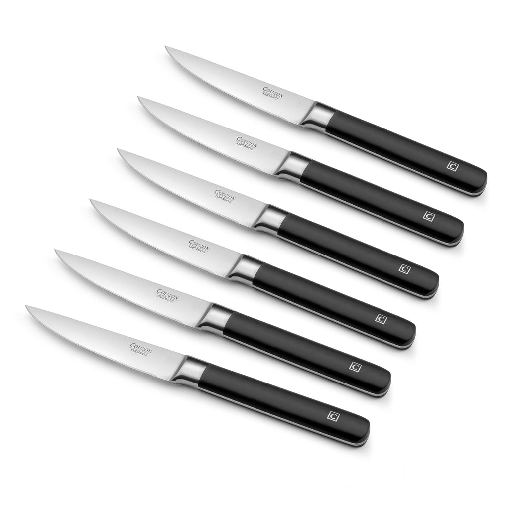 Kasaro - Juego de 6 cuchillos para carne - Acero molibdeno-vanadio X50Crmov15 - Negro