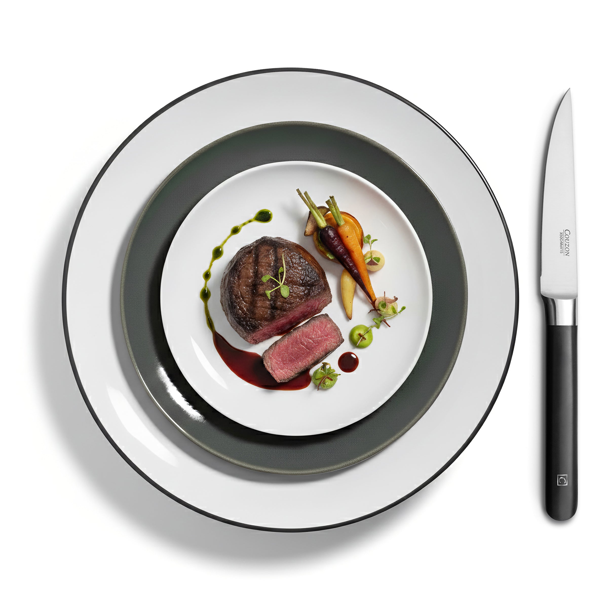 Kasaro - Juego de 6 cuchillos para carne - Acero molibdeno-vanadio X50Crmov15 - Negro