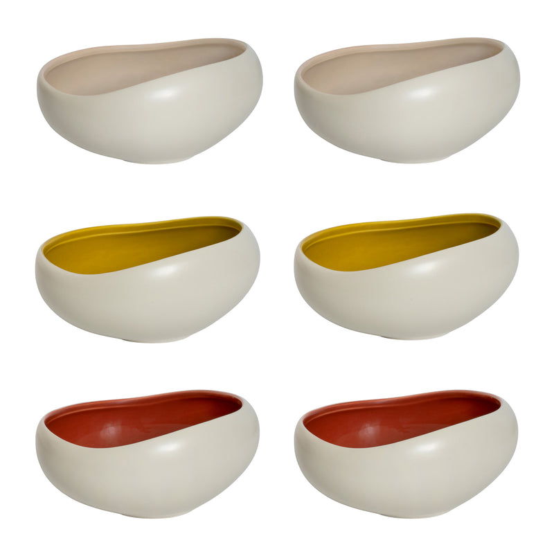 Lot De 6 Coupelles 14 Cm - Kyma - Lin Alpilles Et Jaune Argan Et Rouge Cade
