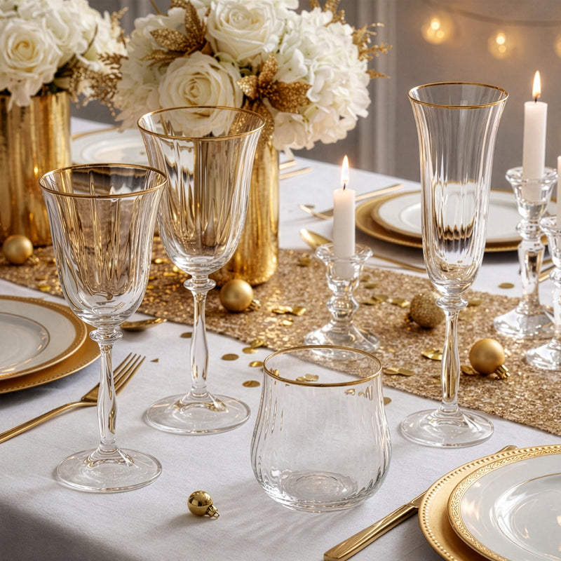 Lot De 6 Verres À Pied 25Cl - Altesse - Translucide Et Bordure Dorée