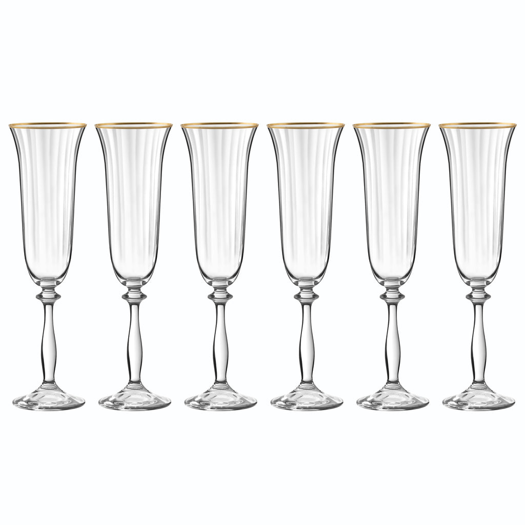 Altesse - Set of 6 19Cl Champagne Flutes - Crystalline - Translucent/Golden Rim