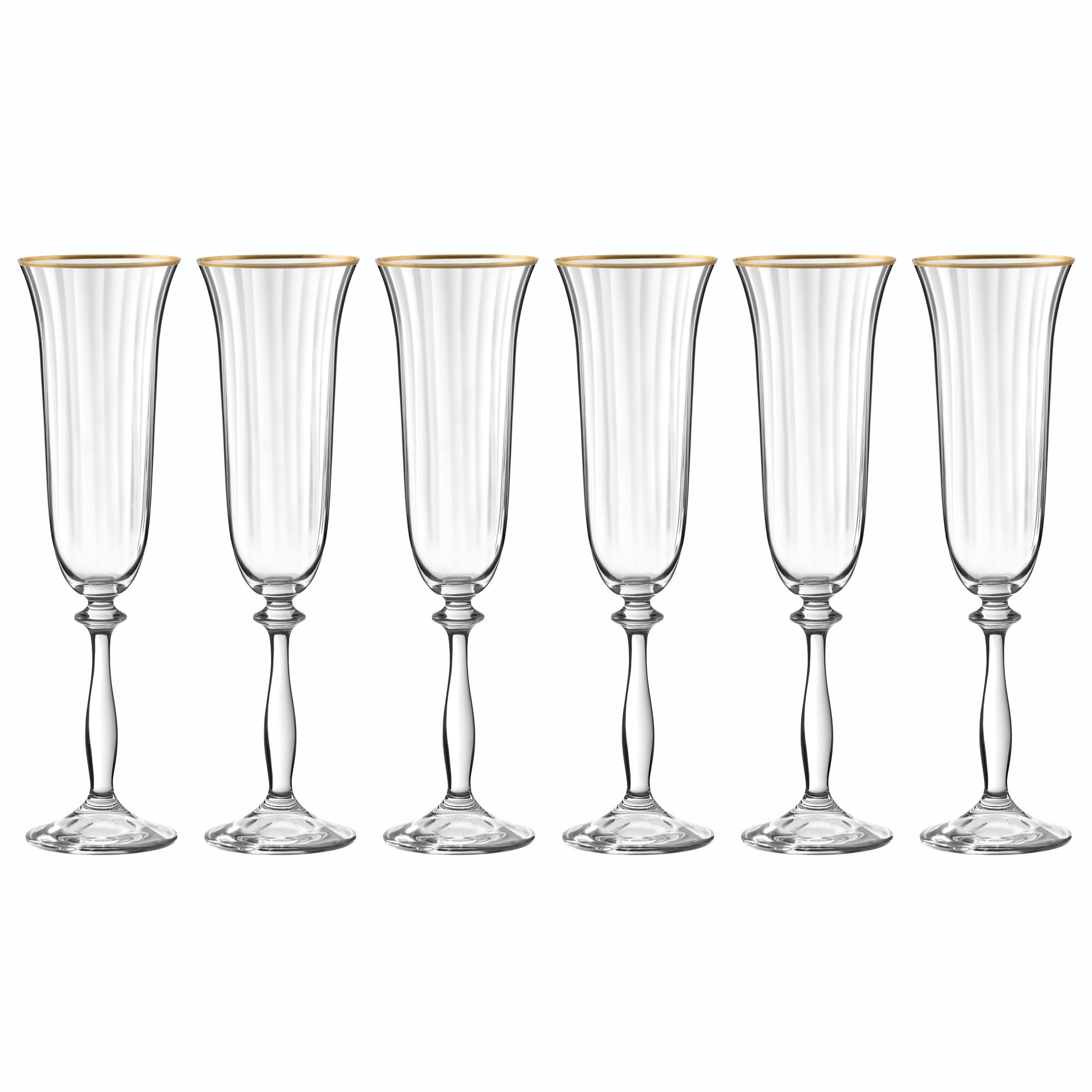 Altesse - Set of 6 19Cl Champagne Flutes - Crystalline - Translucent/Golden Rim