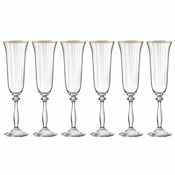 Altesse - Set of 6 19Cl Champagne Flutes - Crystalline - Translucent/Golden Rim