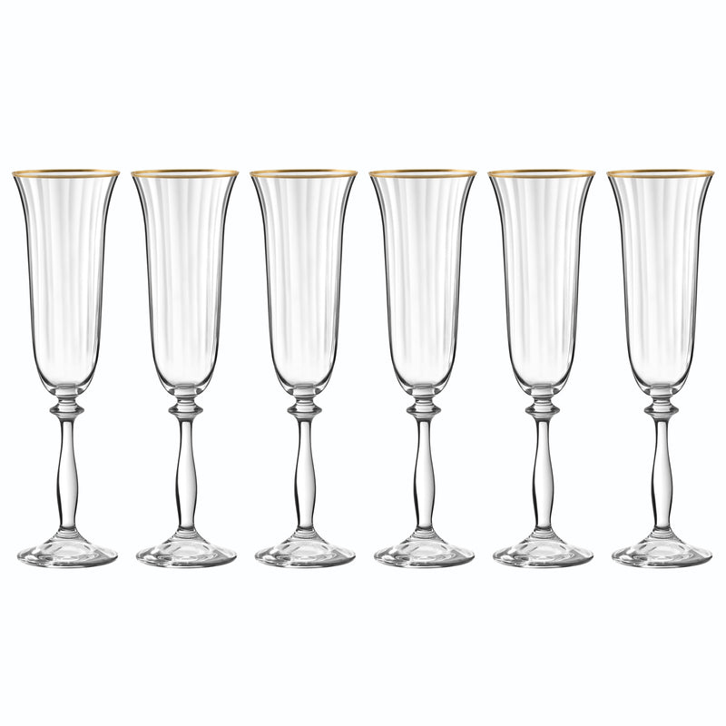 Lot De 6 Flûtes À Champagne 19Cl - Altesse - Translucide Et Bordure Dorée