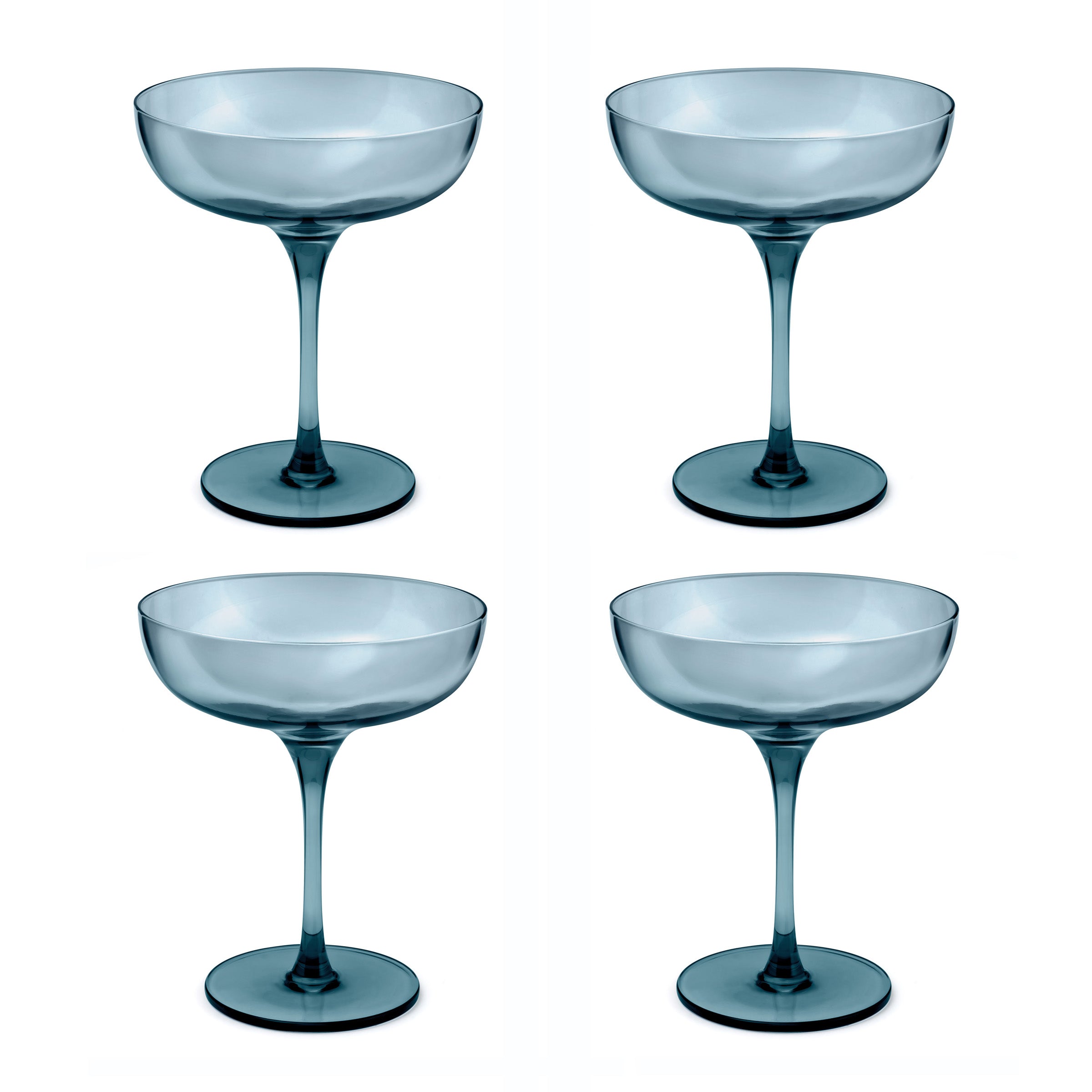 Eyden - Lot De 4 Coupes À Champagne 17 Cl - Verre Soufflé Bouche - Bleu