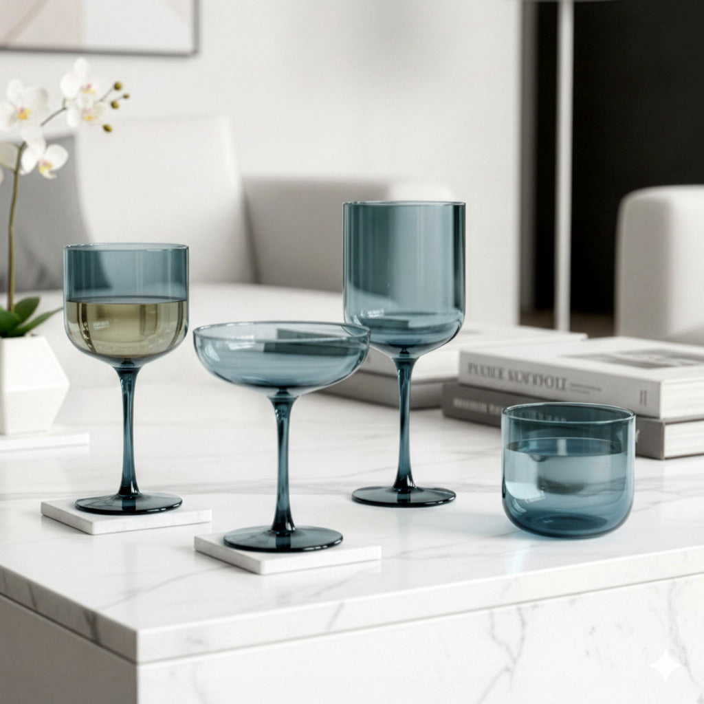 Eyden - Lot De 4 Gobelets 26 Cl - Verre Soufflé Bouche - Bleu