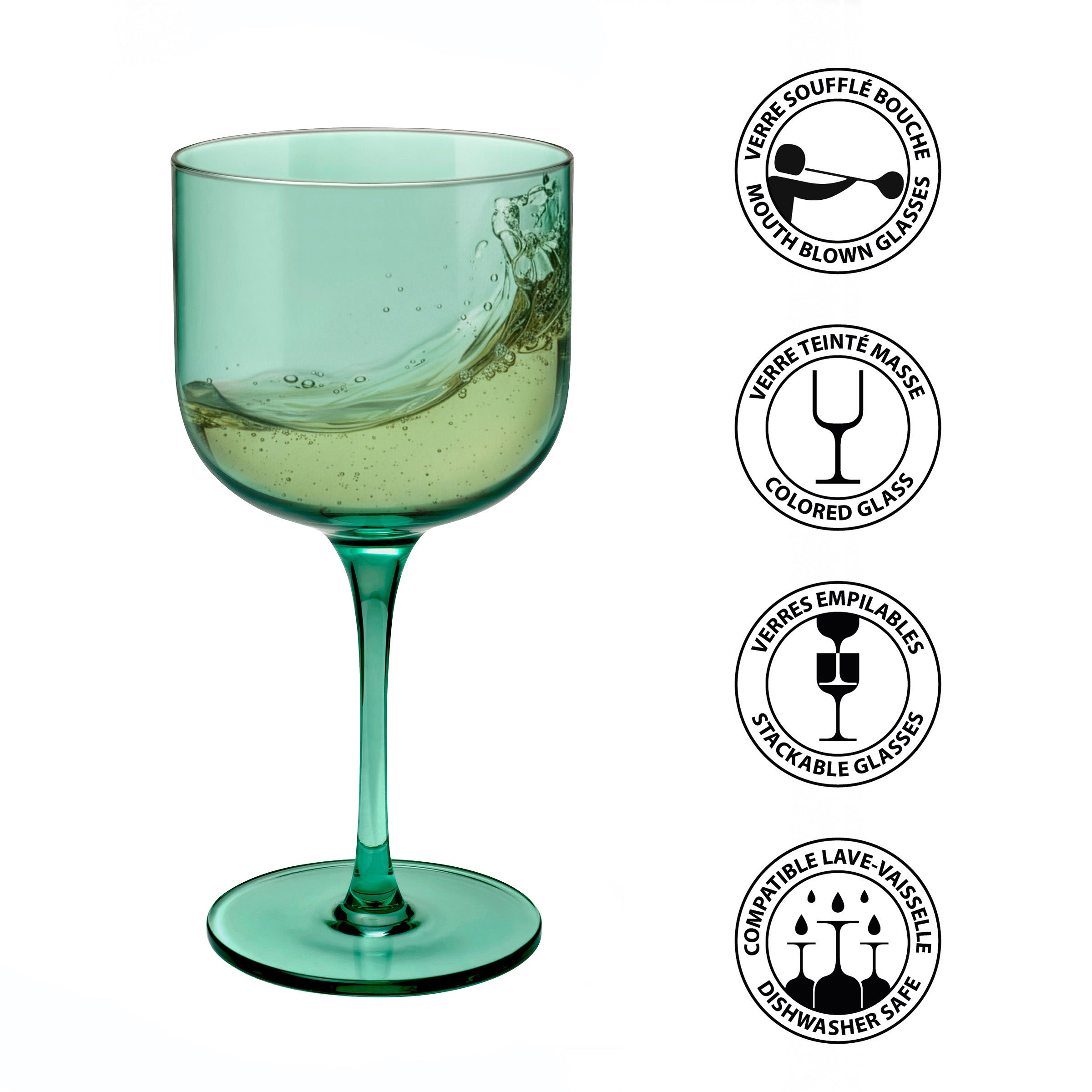 Eyden - Set of 4 Stemmed Glasses 26 Cl - Mouth Blown Glass - Green
