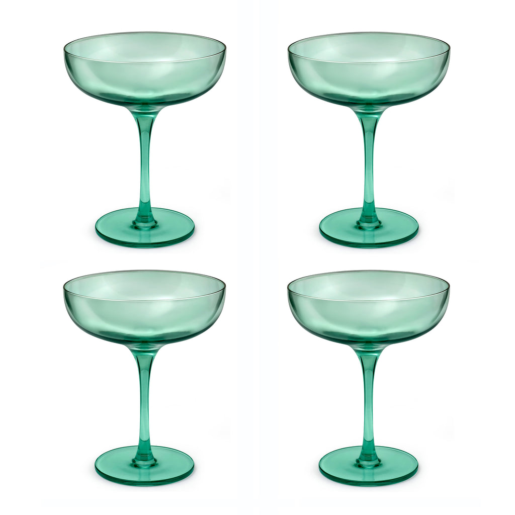 Eyden - Set of 4 Champagne Glasses 17 Cl - Mouth Blown Glass - Green