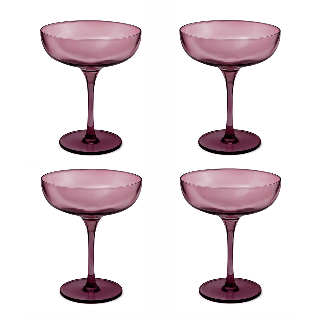 Eyden - Set of 4 Champagne Glasses 17 Cl - Mouth Blown Glass - Pink