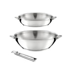 Eclipse - 1 Wok 28cm + 1 Frying Pan 24cm + 1 Removable Handle - Stainless Steel