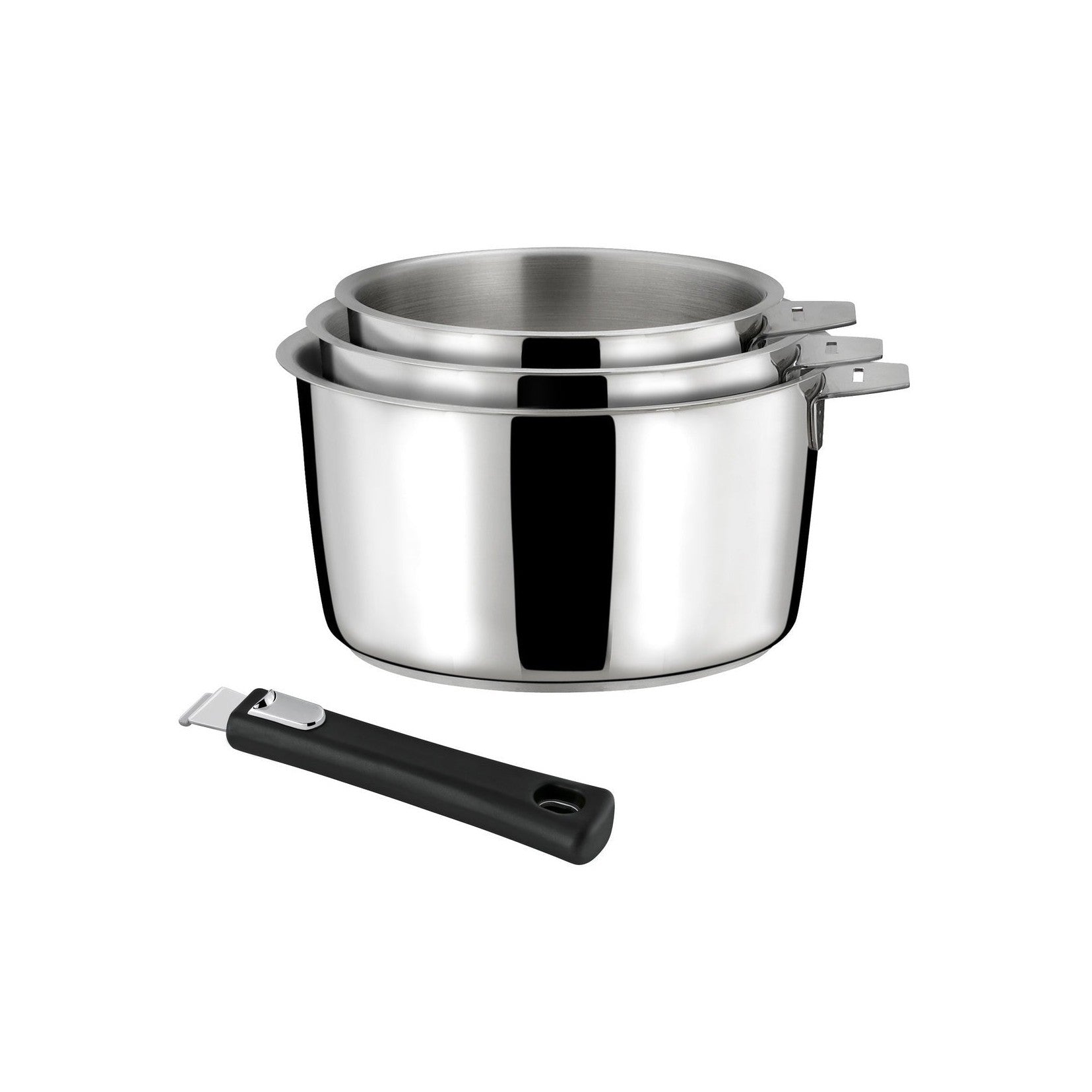 Malice - Série De 3 Casseroles Avec Poignée Noire - 16/18/20cm - Inox