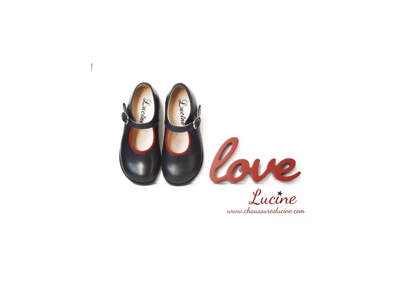 Louise Durable Girls' Shoes with Buckle - Navy Leather with Red Trim - Girls