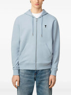 Ami Paris - Ami De Coeur Zipped Hoodie – Sky