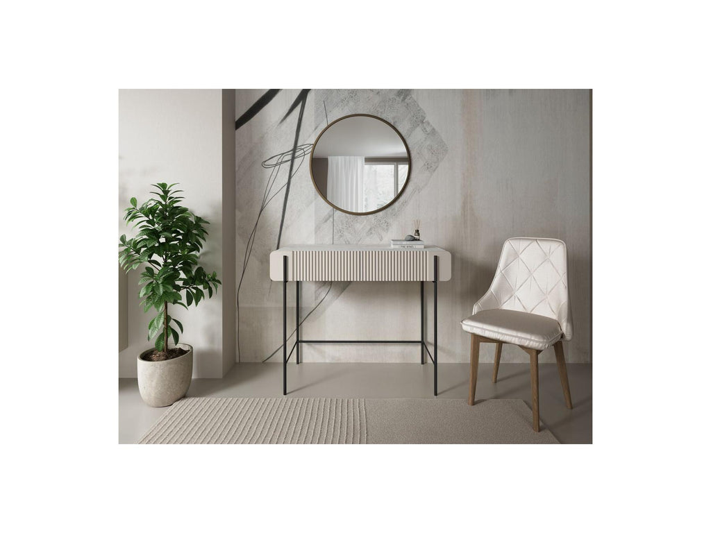 Mathilde - Console Table 2 Drawers - Marble-Effect Top and Black Legs