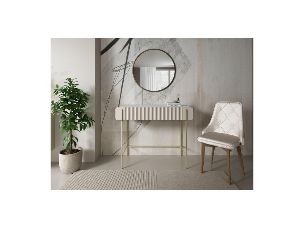 2-Drawer Console Table - Mathilde Top - Marble Effect and Gold Legs