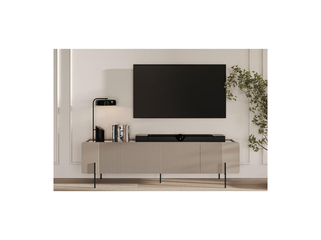 Mathilde - 4-Door TV Unit with Marble-Effect Top and Black Legs