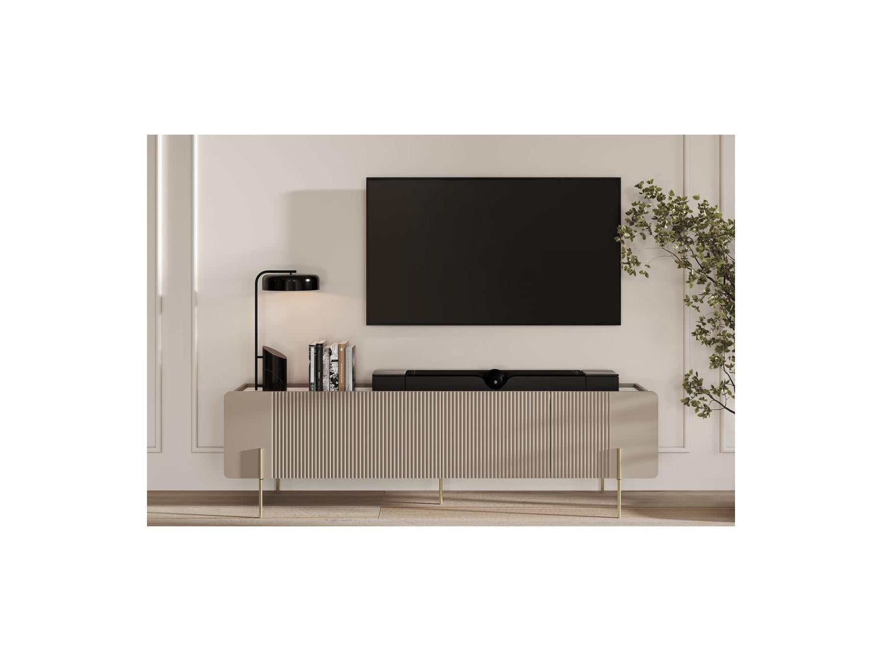 Mathilde - 4-Door TV Unit - Marble-Effect Top and Gold Legs