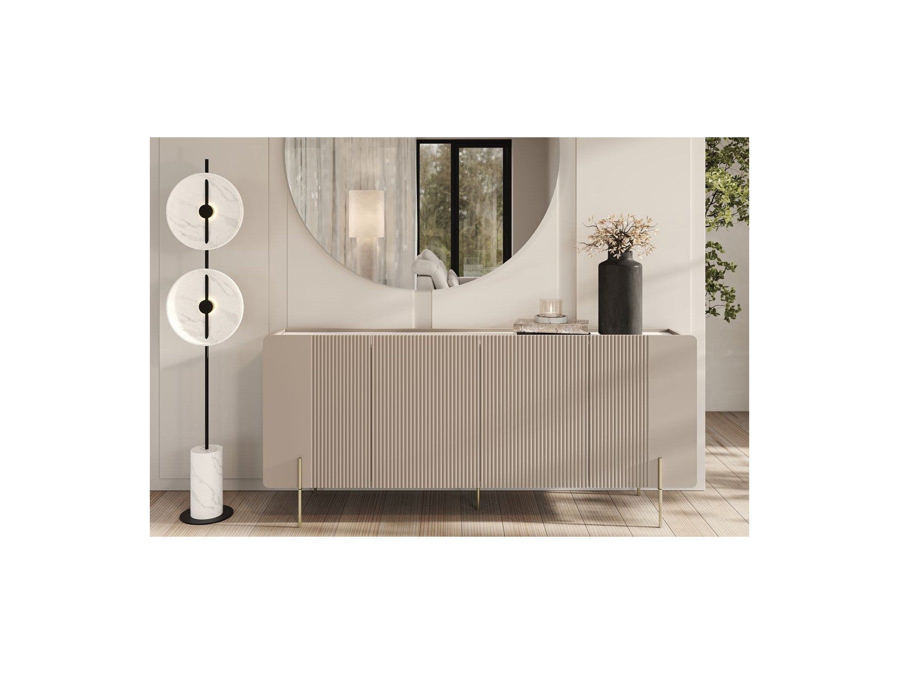 Mathilde - 4-Door Sideboard with Marble-Effect Top - Gold Legs
