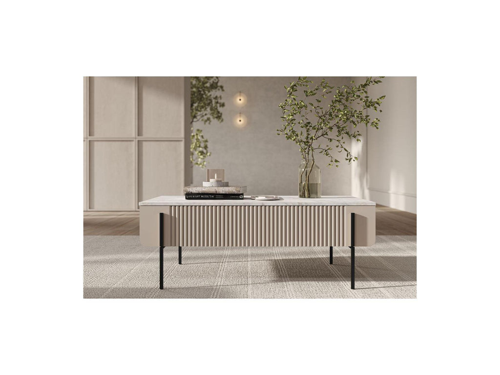 Mathilde - 2-Drawer Coffee Table - Marble-Effect Top and Black Legs