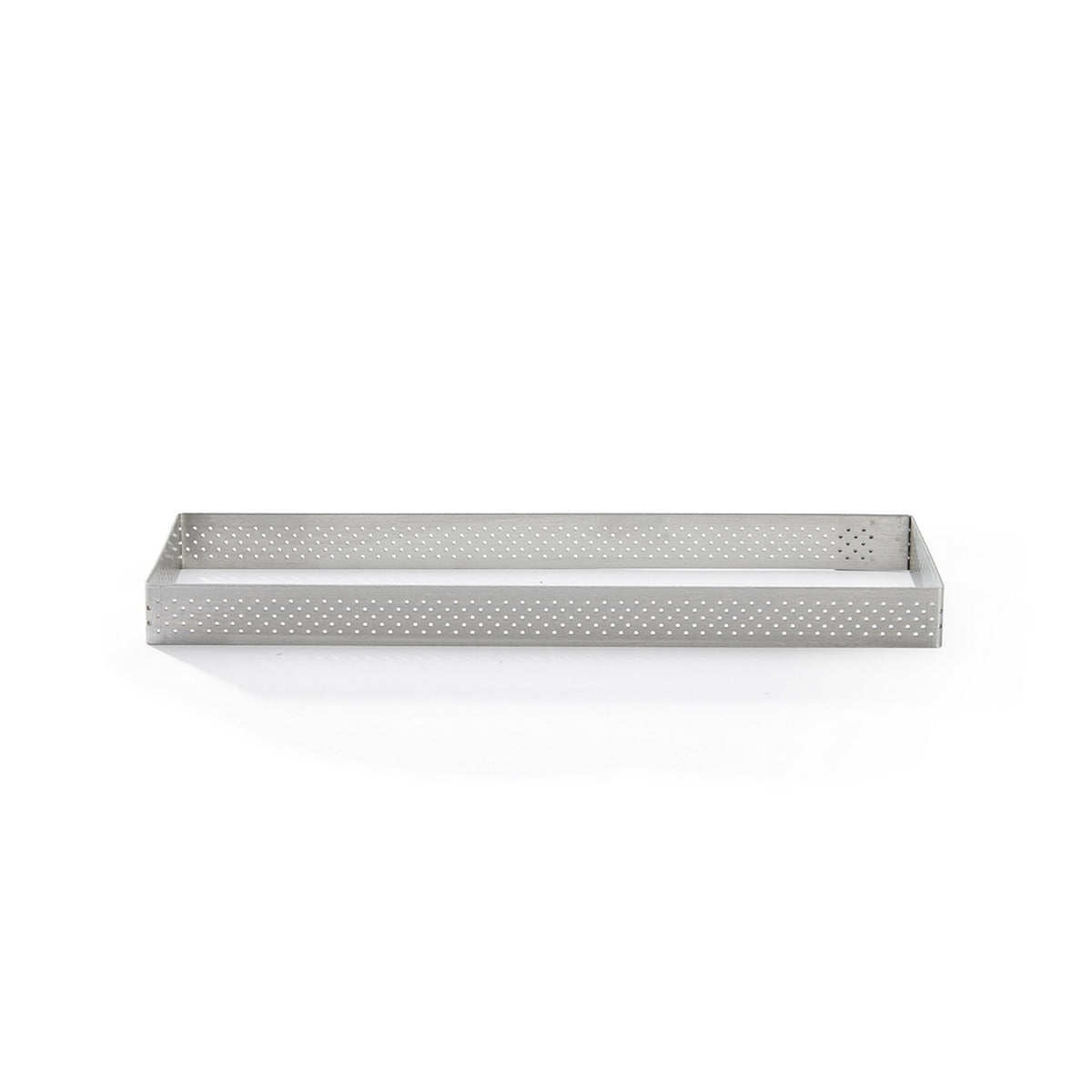 Molde para tarta rectangular perforado de acero inoxidable Valrhona - 25 x 8 cm - Alt. 2 cm