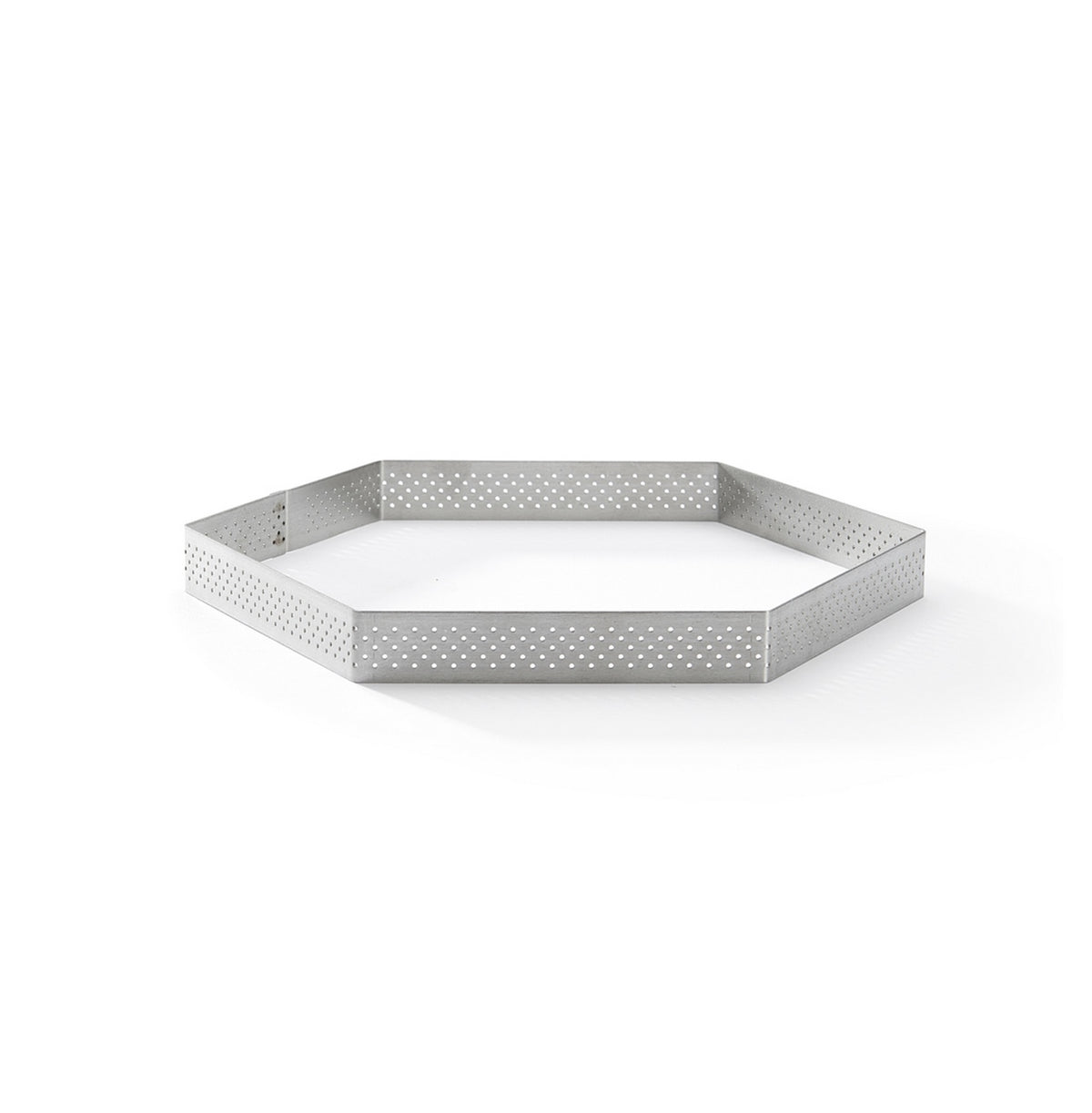 De Buyer – Perforated Hexagonal Tart Ring - Stainless Steel - Silver, silver metal perforated hexagon-shaped tart ring