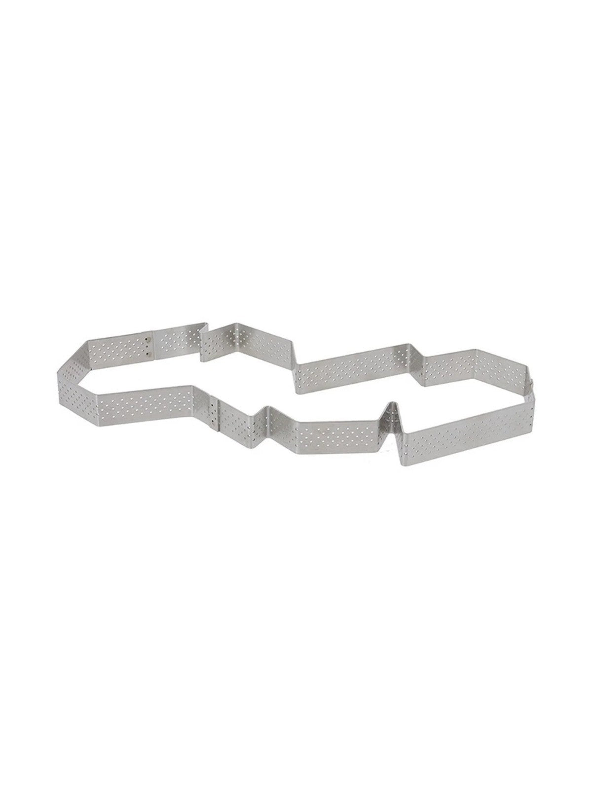 De Buyer – Expert Création C. Renou - Geperforeerde Taartring Multiparts 6 Porties - Rvs - Zilver, langwerpige geperforeerde metalen uitsteker op een witte achtergrond