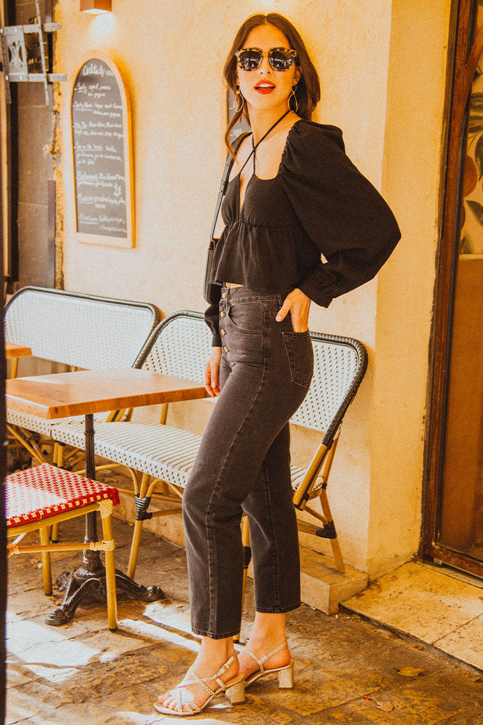 Top Quiterie Lin Viscose Noir