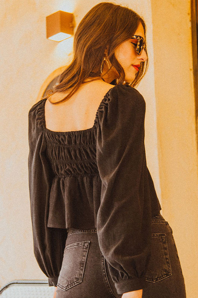 Top Quiterie Lin Viscose Noir