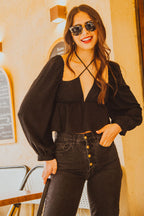 Top Quiterie Lin Viscose Noir
