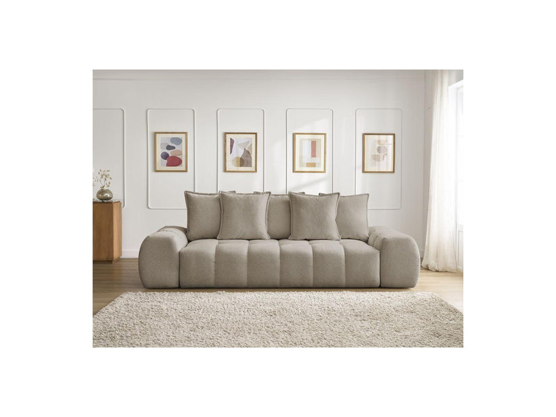 Canapé Droit Convertible Coffre - Everest - Tissu Chiné - 5 Coussins