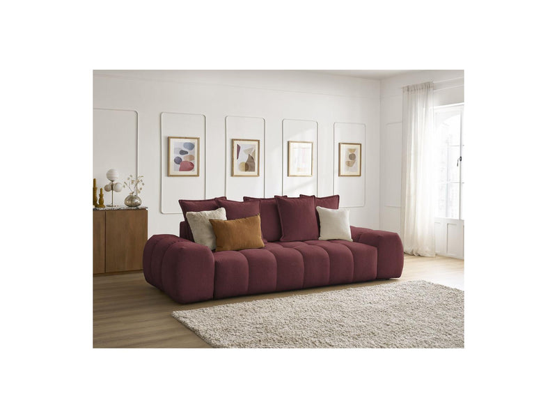 Canapé Droit Convertible Coffre - Everest - Tissu Chiné - 5 Coussins