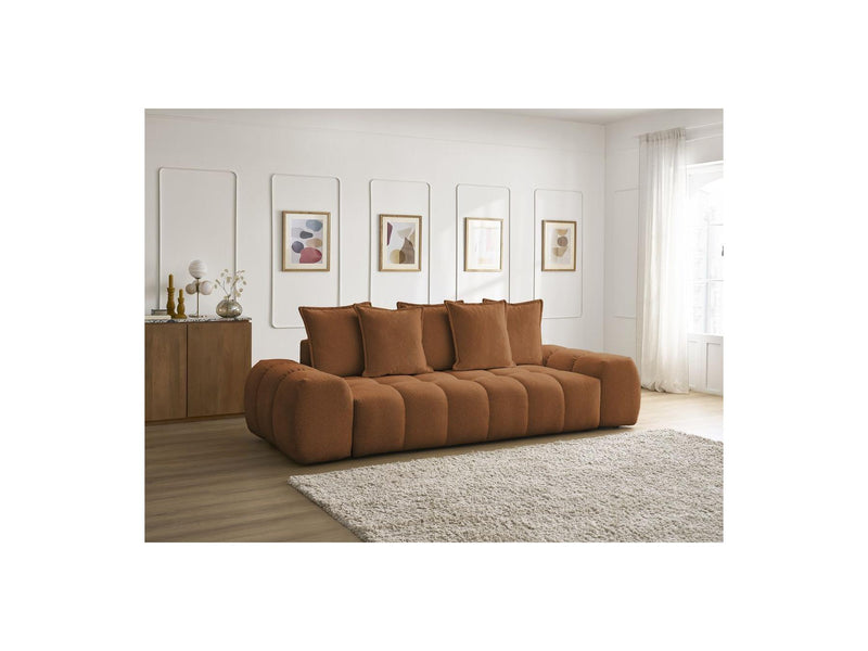 Canapé Droit Convertible Coffre - Everest - Tissu Chiné - 5 Coussins