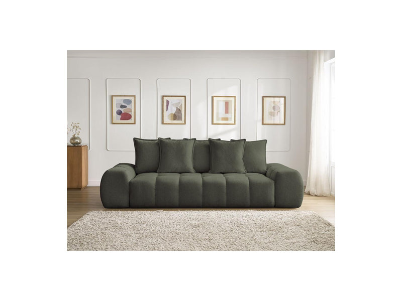 Canapé Droit Convertible Coffre - Everest - Tissu Chiné - 5 Coussins