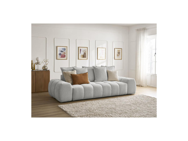 Canapé Droit Convertible Coffre - Everest - Tissu Chiné - 5 Coussins