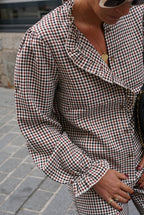 Julie Check Blouse Ecru/Bordeaux