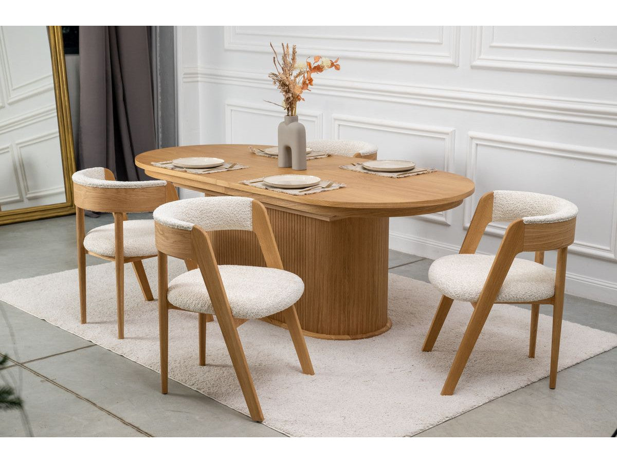 Malmousque - Ensemble Avec Table À Manger Extensible 210 À 270 Cm + 6 Chaises Bastide Placage Chêne Massif