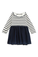 Vestido De Dos Materiales - Blanco Y Azul Marino - Bebé Niña