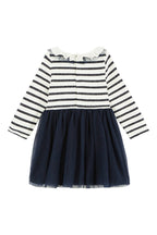 Vestido De Dos Materiales - Blanco Y Azul Marino - Bebé Niña