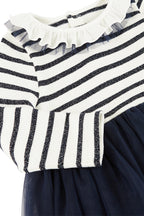 Vestido De Dos Materiales - Blanco Y Azul Marino - Bebé Niña