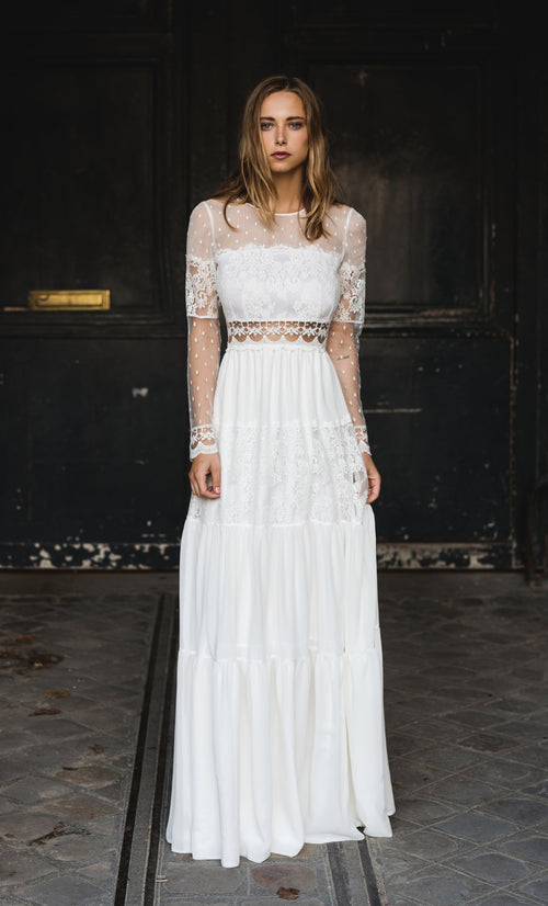 Robe Longue Folk - Blanc Soie