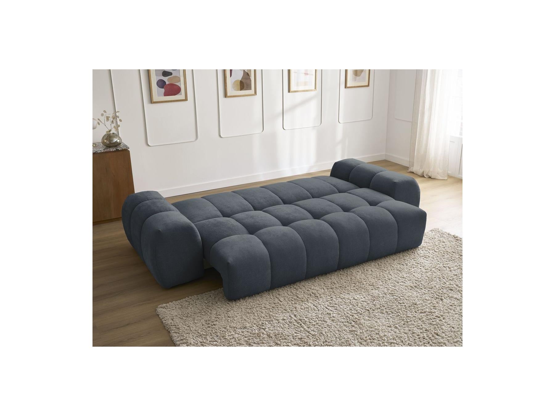 Everest - Sofá recto convertible con arcón - Tejido texturizado - 5 cojines