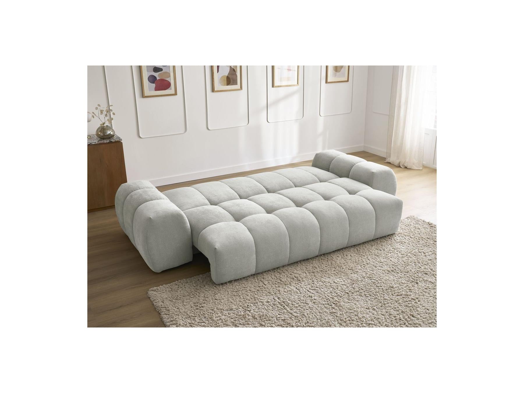 Everest - Sofá recto convertible con arcón - Tejido texturizado - 5 cojines