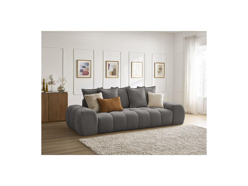 Canapé Droit Convertible Coffre - Everest - Tissu Texturé - 5 Coussins