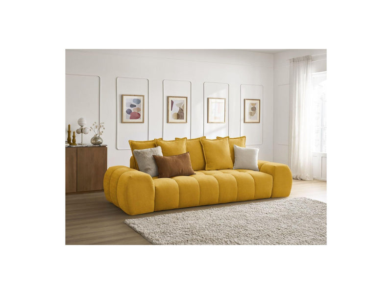 Canapé Droit Convertible Coffre - Everest - Tissu Texturé - 5 Coussins