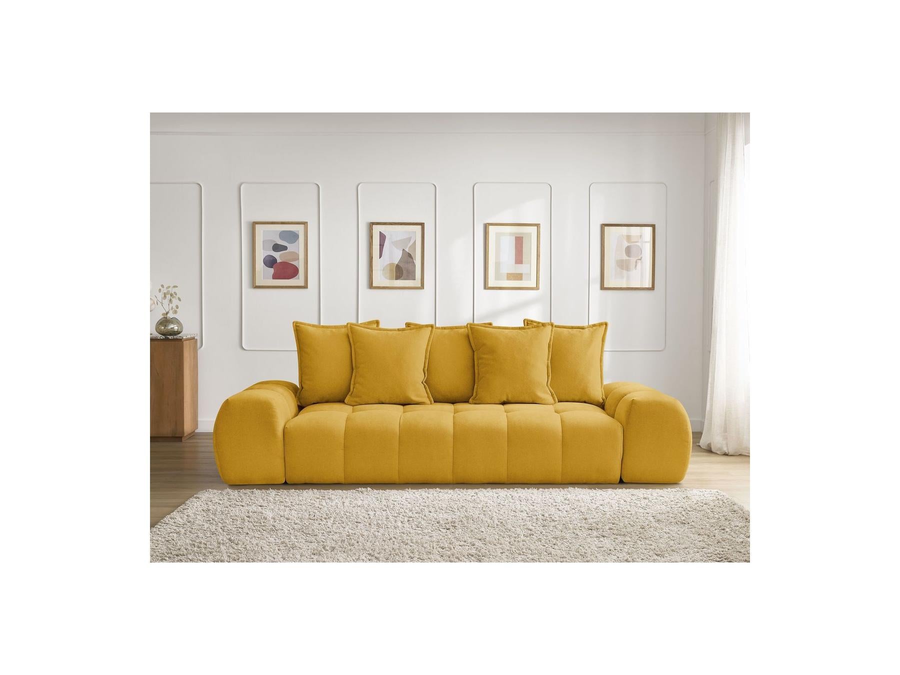 Everest - Sofá recto convertible con arcón - Tejido texturizado - 5 cojines