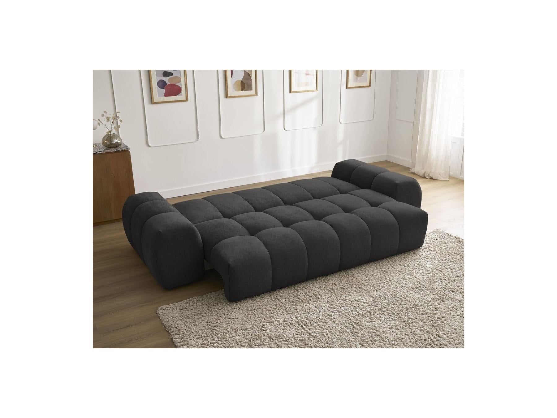 Everest - Sofá recto convertible con arcón - Tejido texturizado - 5 cojines