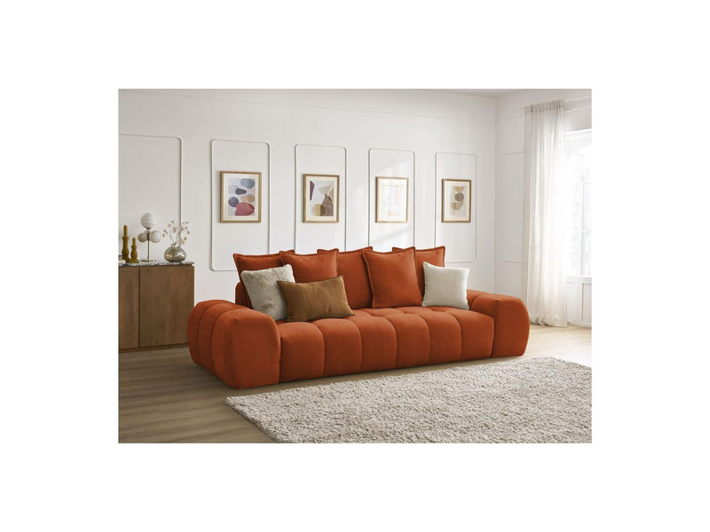 Canapé Droit Convertible Coffre - Everest - Tissu Texturé - 5 Coussins