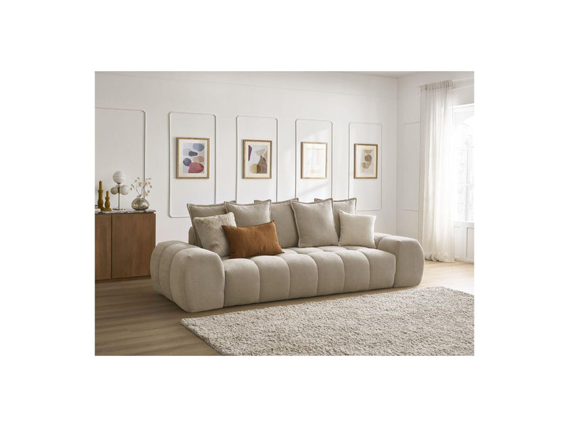 Canapé Droit Convertible Coffre - Everest - Tissu Texturé - 5 Coussins